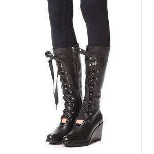 SOREL After Hours Leather Lace-Up Boots Knee-High Heels Sz 8 Whimsygoth Witchy